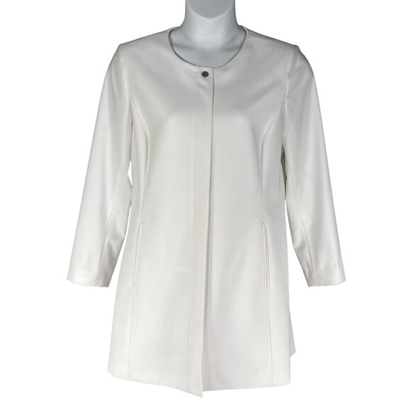 Calvin Klein NEW Women 14 White Collarless Zip Front Long Blazer Jacket Timeless - Picture 2 of 16